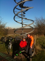 Double Helix sculpture on the cycle path to Cambridge